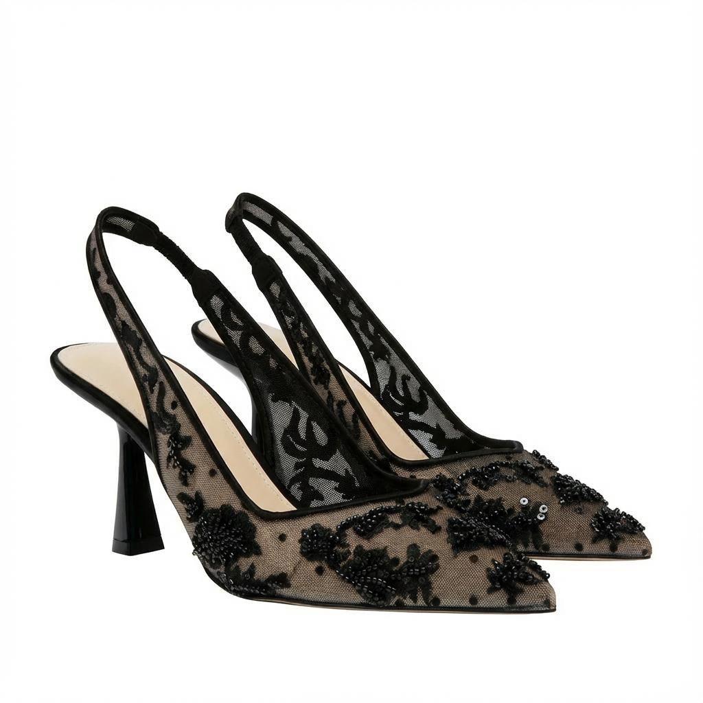 Tuhoomall Stylish Floral High Heels with Beaded Embellishment for Parties, Dancing, and Office Wear Tuhoomall