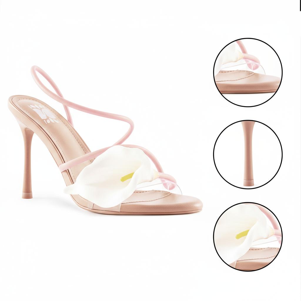 Tuhoomall High Heel Sandals for Women with Floral Design, Elegant Open Toe, Ideal for Parties and Summer Events, 8cm Stiletto Heel Tuhoomall