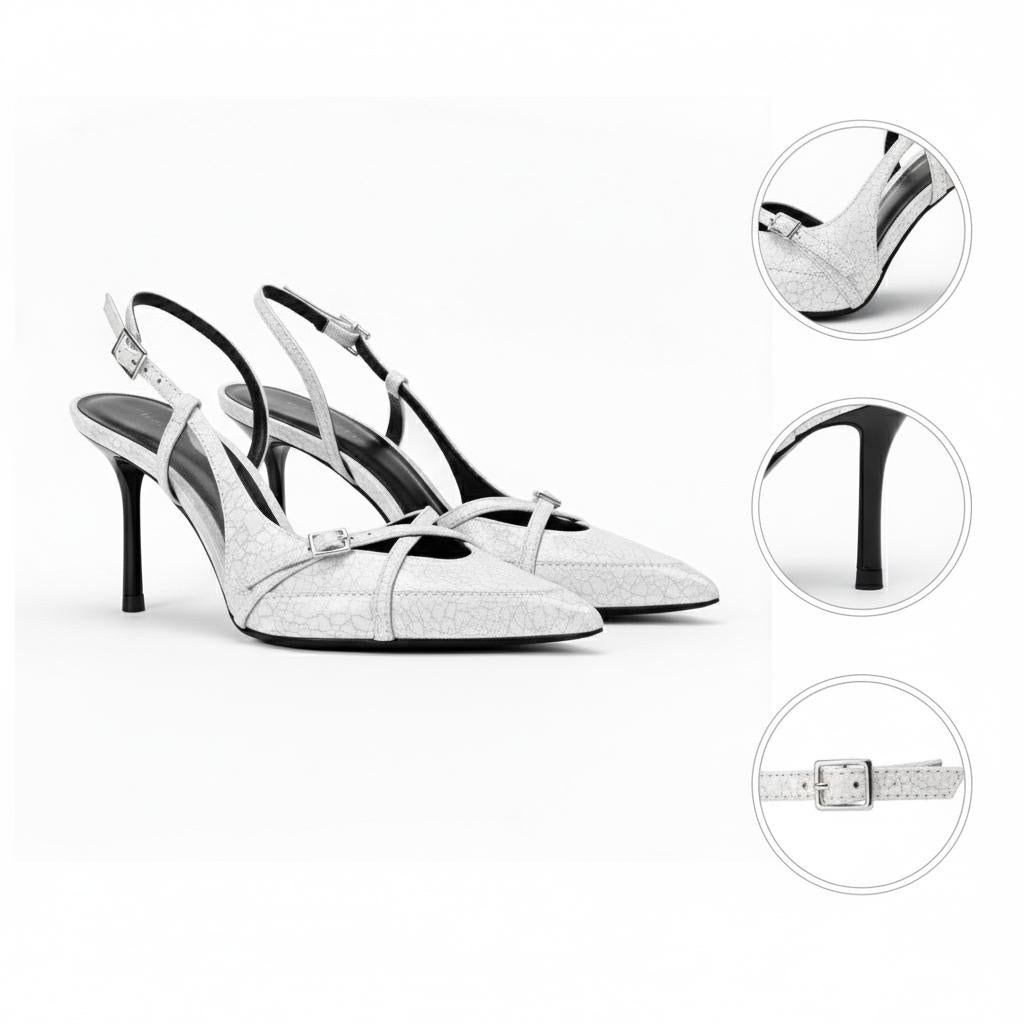 Tuhoomall Stylish High Heel Pumps for Office, Daily Wear, Featuring Pointed Toe and Buckle Closure, Comfortable 3.1 Inch Heels, Rubber Sole, Denim Material Tuhoomall