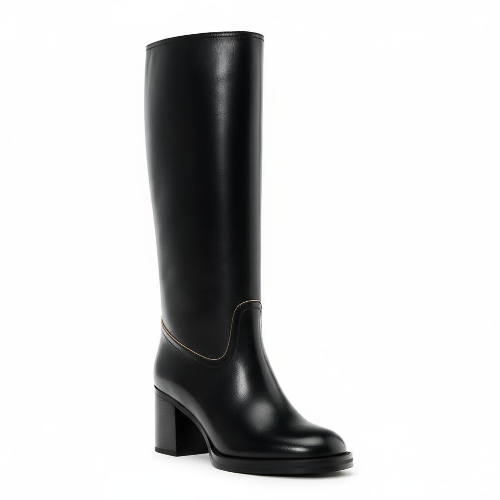 Tuhoomall Comfortable Knee-High Boots for Daily Office Fashion - Stylish Chunky Heels with Rubber Sole for All-Season Wear