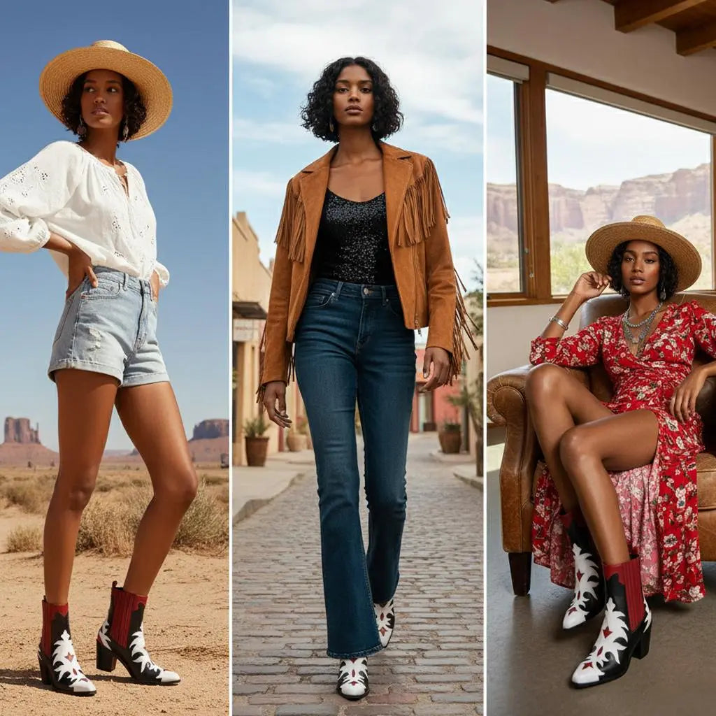 Tuhoomall Fashion Women's Short Boots with Chunky Heel, Pointed Toe, Floral Embroidery, Casual and Business Wear for All Seasons Tuhoomall