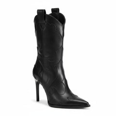 Tuhoomall Western Style Ankle Boots for Women, Thin High Heel 3.94in, Floral and Solid Pattern, Zipper Closure, Fashionable Casual Wear for All Seasons