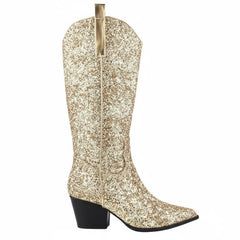 Tuhoomall Western Block Heel Ankle Boots with Glitter Detail, 2.50 in Heel Height, Stylish for Parties and Performances, Faux Leather Lining