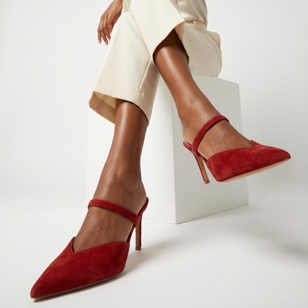 Tuhoomall Fashion High Heel Slip-On Shoes, Pointed Toe, Casual Office Style, Comfortable Suede and Mesh Upper, Rubber Sole, Perfect for Everyday Wear Tuhoomall