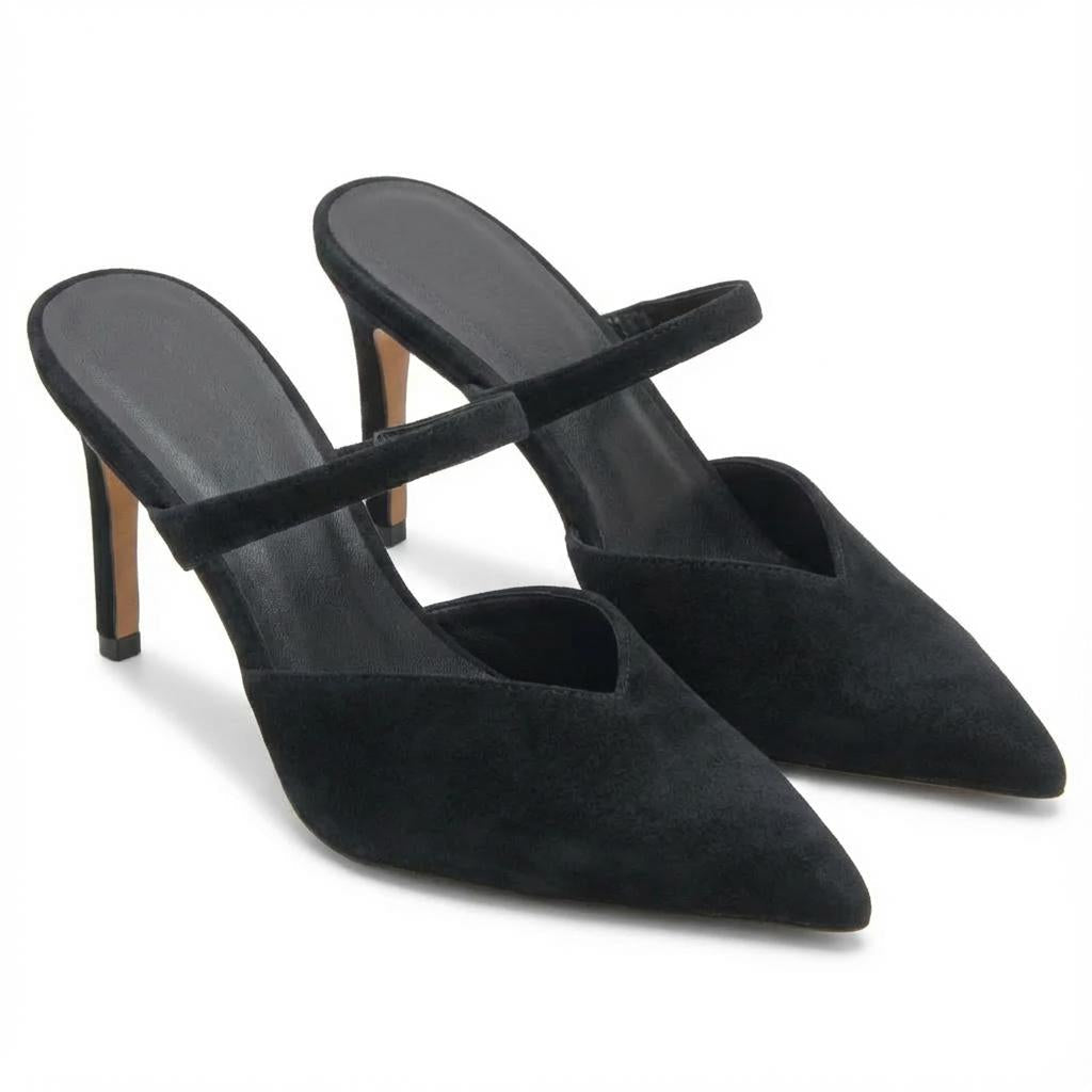 Tuhoomall Fashion High Heel Slip-On Shoes, Pointed Toe, Casual Office Style, Comfortable Suede and Mesh Upper, Rubber Sole, Perfect for Everyday Wear Tuhoomall