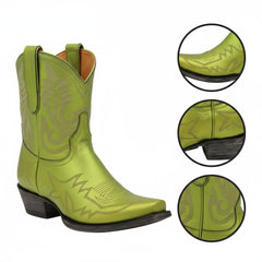 Tuhoomall Western Mid Calf Boots for Fashion and Outdoor, Embroidered Snip-Toe Design, Chunky Heel, Slip-On Style, All-Season Comfort