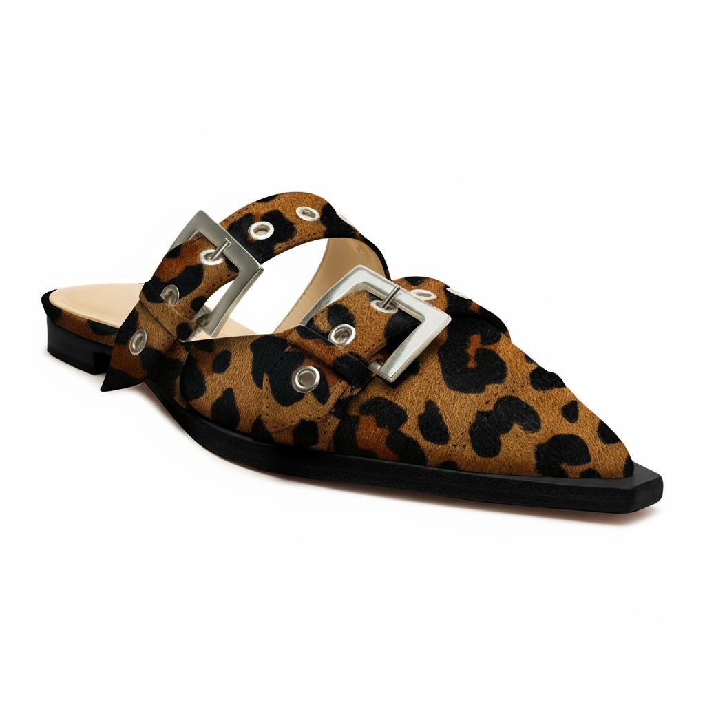 Tuhoomall Comfortable Pointed-Toe Mule Sandals for Summer Travel | Adjustable Metal Button Design | Casual Street Style Tuhoomall
