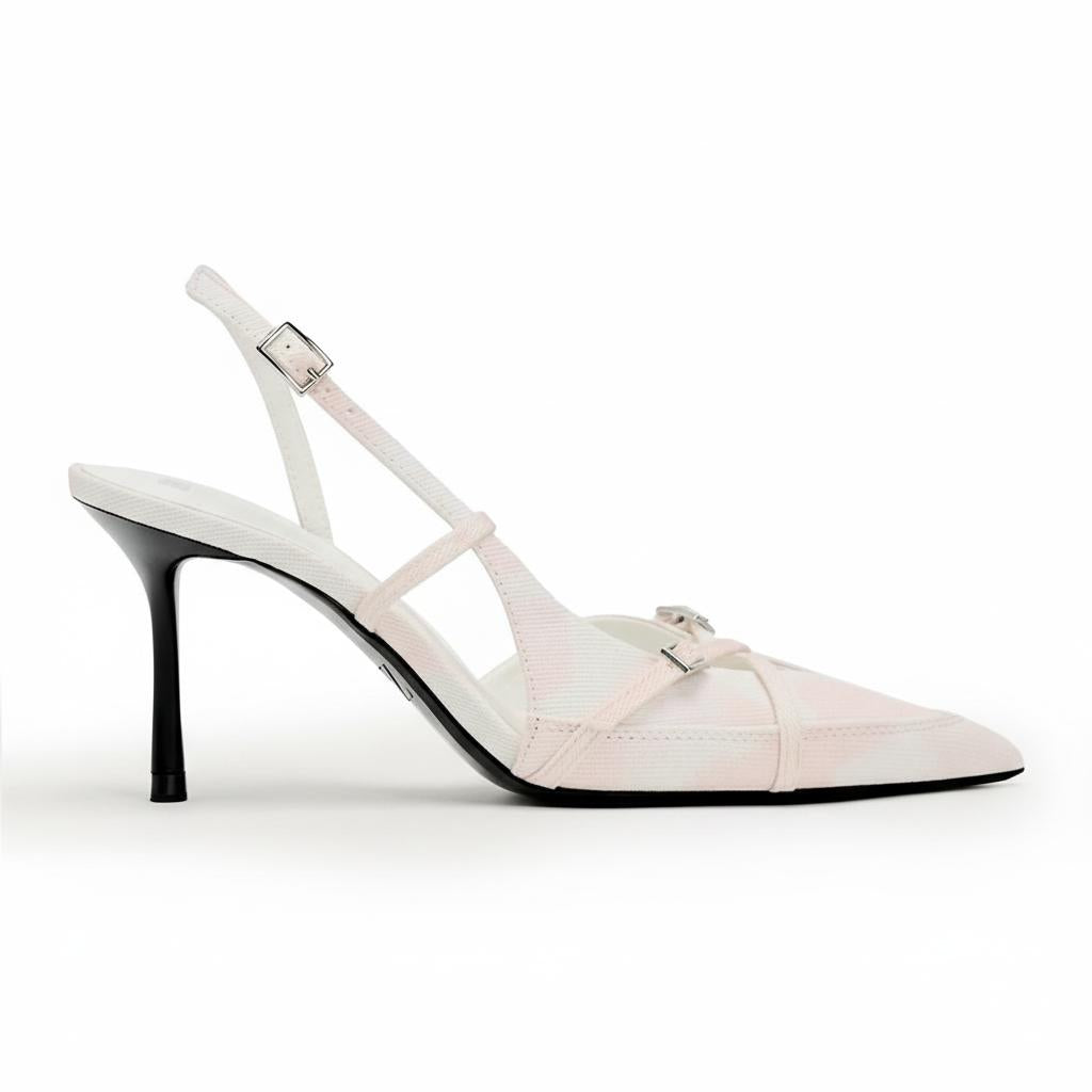 Tuhoomall Stylish High Heel Pumps for Office, Daily Wear, Featuring Pointed Toe and Buckle Closure, Comfortable 3.1 Inch Heels, Rubber Sole, Denim Material Tuhoomall