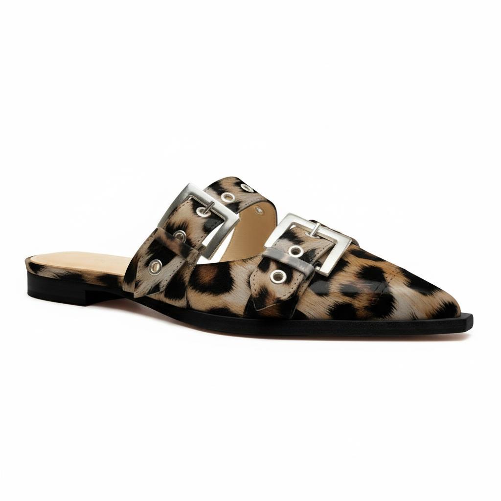 Tuhoomall Comfortable Pointed-Toe Mule Sandals for Summer Travel | Adjustable Metal Button Design | Casual Street Style Tuhoomall