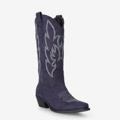 Tuhoomall Western Cowgirl Boots, Mid Calf Boot, Fashion Casual, Chunky Heel, Embroidery Detailing, Slip-On Design