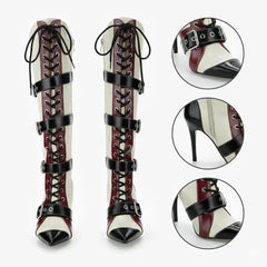 Tuhoomall Knee-High Boots for Women, Comfortable Floral Design with High Heel, Adjustable Buckle Closure, Perfect for Casual Style Tuhoomall