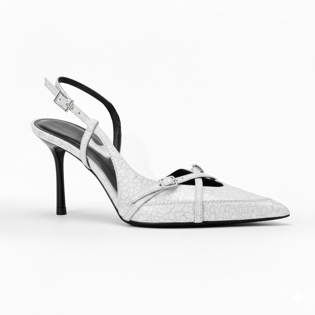 Tuhoomall Stylish High Heel Pumps for Office, Daily Wear, Featuring Pointed Toe and Buckle Closure, Comfortable 3.1 Inch Heels, Rubber Sole, Denim Material Tuhoomall