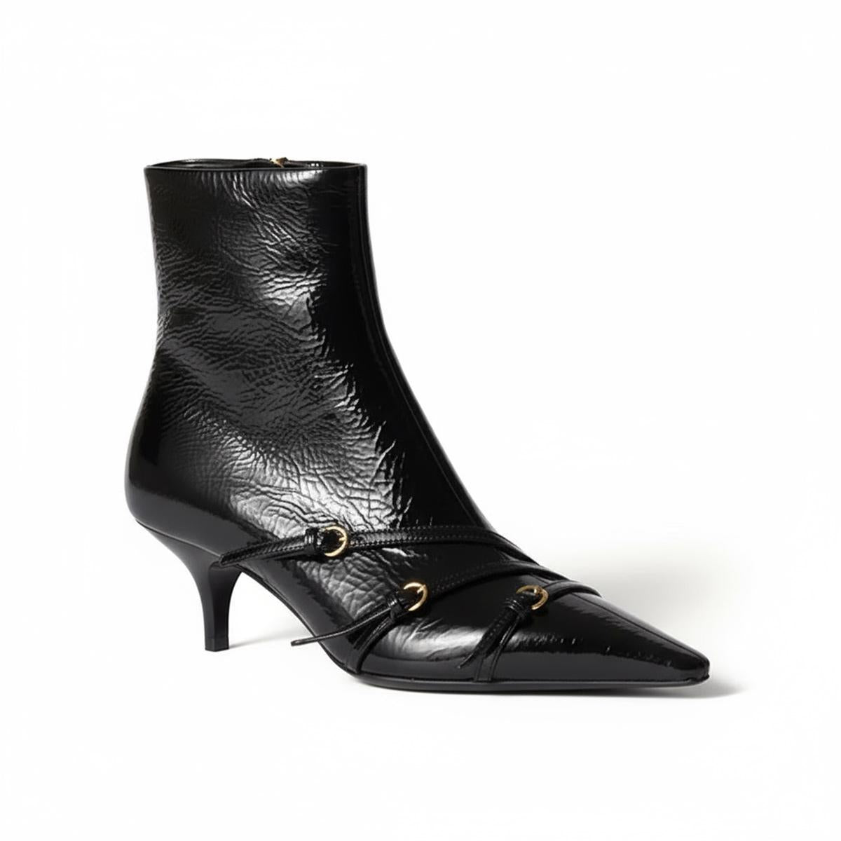 Tuhoomall Fashion Ankle Boots for Women, Comfortable Pointed Toe, Cat Heel with Hardware Buckles, Ideal for Parties and Daily Wear, Casual All-Season Style