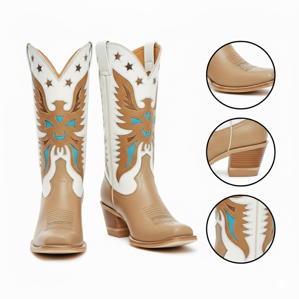 Tuhoomall Western Cowboy Boots for Women, Stylish Mid-Calf Chunky Heel, Unique Embroidered Animal Pattern, Perfect for Outdoor Casual Wear Tuhoomall