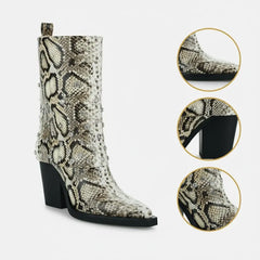 Tuhoomall Desert Style Chunky Heeled Western Ankle Boots with Animal Print and Rhinestone Embellishments for Fashionable Casual Wear Tuhoomall