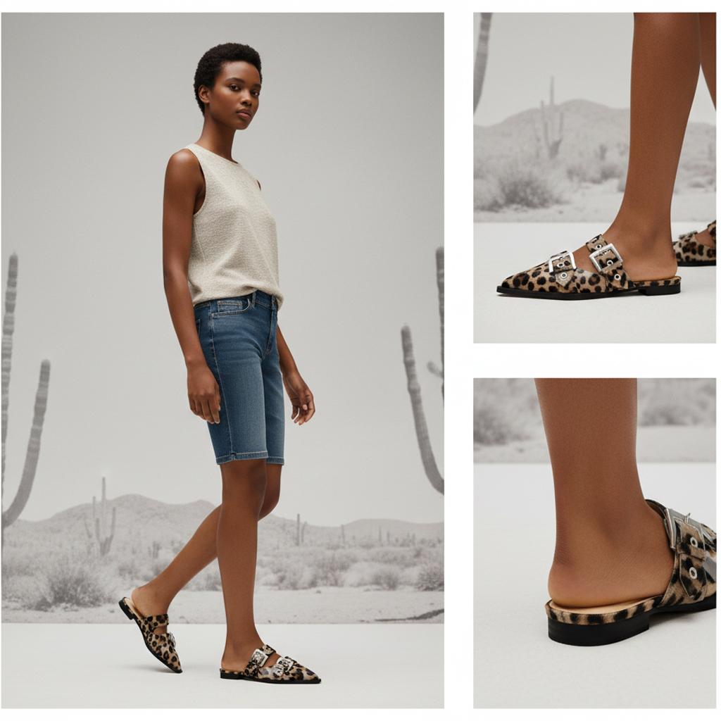 Tuhoomall Comfortable Pointed-Toe Mule Sandals for Summer Travel | Adjustable Metal Button Design | Casual Street Style Tuhoomall