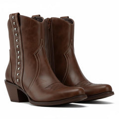 Tuhoomall Retro Ankle Booties with Chunky Heel and Snip-Toe, Distressed Embroidery and Studs for Casual Everyday Style