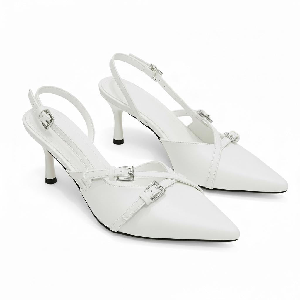 Tuhoomall High Heel Sandals for Women, Stylish Pointed Toe Low Heel, Double Buckle Open Back Design for Casual and Formal Occasions Tuhoomall