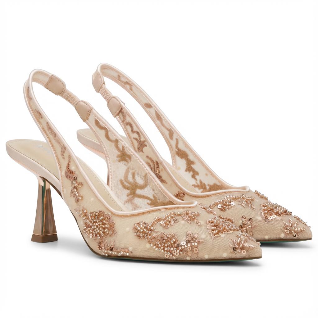 Tuhoomall Stylish Floral High Heels with Beaded Embellishment for Parties, Dancing, and Office Wear Tuhoomall