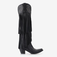 Tuhoomall Western Cowboy Boots for Women, Over-the-Knee Fashionable Performance Heels, Comfortable Pointed Toe with Fringe and Studs, All-Season Style