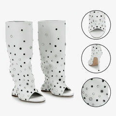 Tuhoomall Stylish Peep Toe Ankle Boots with Shiny Detail for Parties and Casual Outings - Comfortable 12cm Wedge Heels in All Seasons Tuhoomall