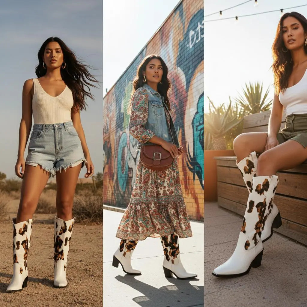 Tuhoomall Western Style Women's Ankle Boots With Lizard Pattern For Party And Dance, 8cm Chunky Heel, Easy Slip-On Design Tuhoomall