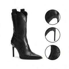 Tuhoomall Western Style Ankle Boots for Women, Thin High Heel 3.94in, Floral and Solid Pattern, Zipper Closure, Fashionable Casual Wear for All Seasons