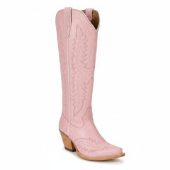 Tuhoomall Stylish Western Mid-Calf Boots for Women - Embroidered Vegan Leather, 2.76in Low Chunky Heel, Perfect for Year-Round Casual Wear