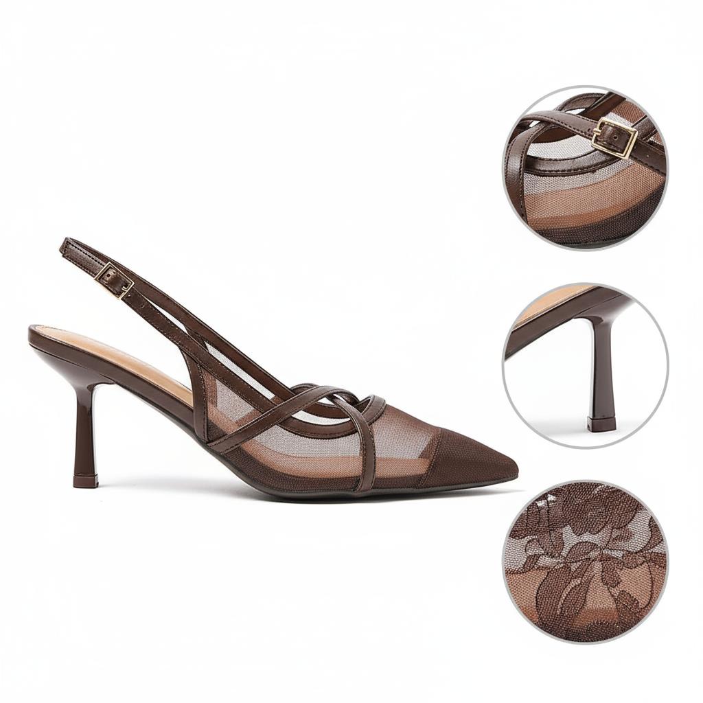 Tuhoomall Comfortable High Heel Pumps with Pointed Toe and Cat Heel, Stylish Mesh Design for Fashionable Everyday Wear Tuhoomall