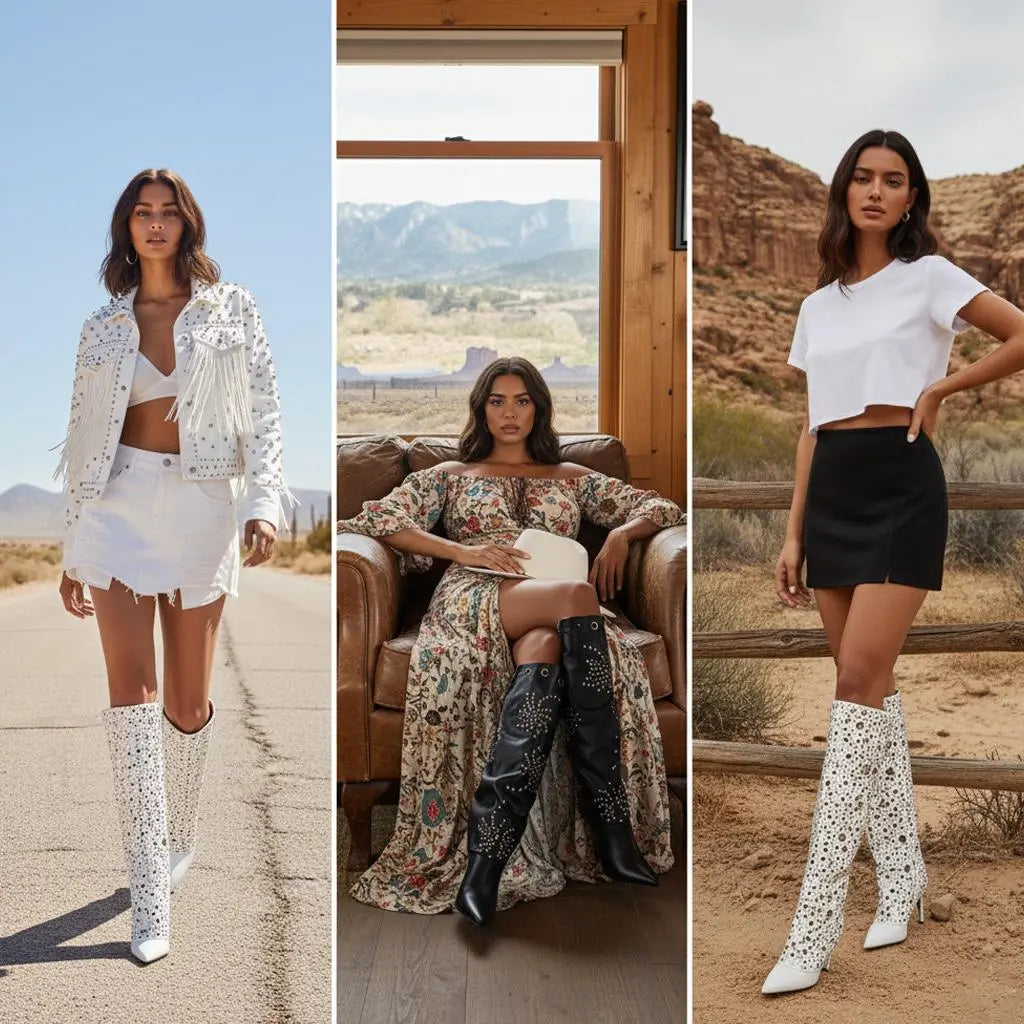 Tuhoomall Sparkling Knee-High Glitter Wedge Boots for Parties, Performances, and Fashion Events - Comfortable, Trendy, with Elegant Geometric Design Tuhoomall