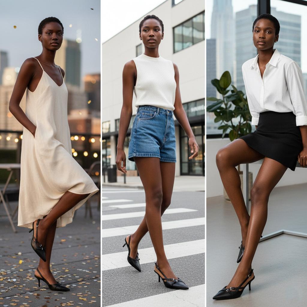 Tuhoomall High Heel Sandals for Women, Stylish Pointed Toe Low Heel, Double Buckle Open Back Design for Casual and Formal Occasions Tuhoomall