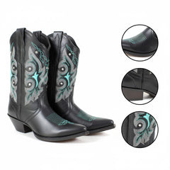 Tuhoomall Western Ankle Boots with Rhinestone Details, Faux Leather Lining, 2.36” Heel, Embroidered Design for Casual and Performance Events