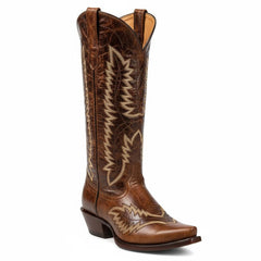 Tuhoomall Western Mid Calf Boots for Women, Retro Snip-Toe Chunky Heel, Embroidered Genuine Leather, Fashion Casual Footwear