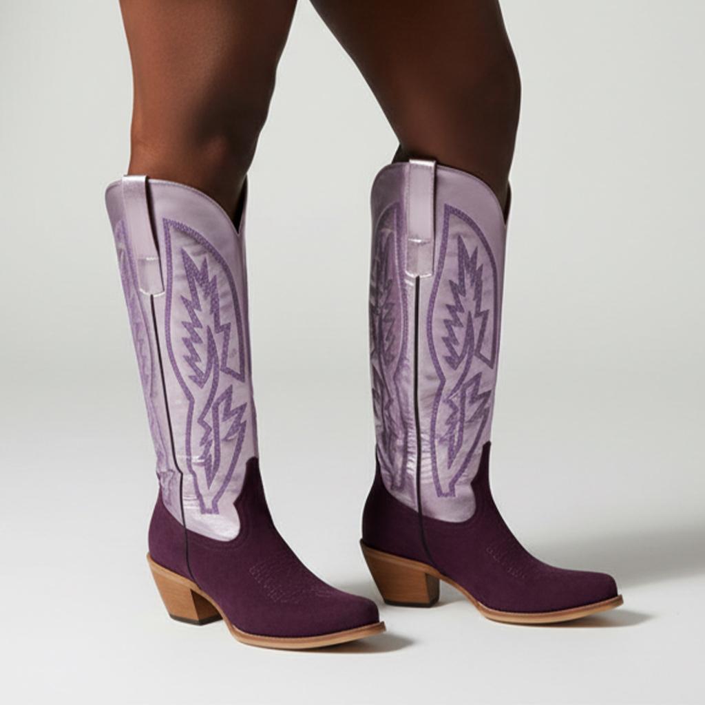 Tuhoomall Western Style Embroidered Faux Suede Ankle Boots with Chunky Heel for Travel and Casual Outings Tuhoomall