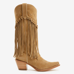 Tuhoomall Comfortable Western Knee-High Boots for Parties and Outdoor Activities with Fringe Embroidery, Rubber Sole, and 7.5cm Chunky Heel