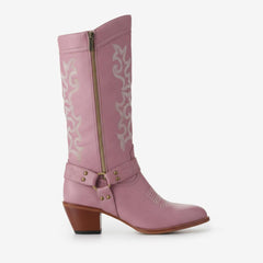 Tuhoomall Western Cowgirl Boots, Chunky Heel, Embroidered Design, Mid-Calf Height, Zipper Closure for Easy Wear