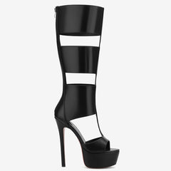 Tuhoomall Fashion High Heeled Sandals For Summer, Knee-High Boots With Waterproof Platform, Chic Casual Style, Zipper Closure