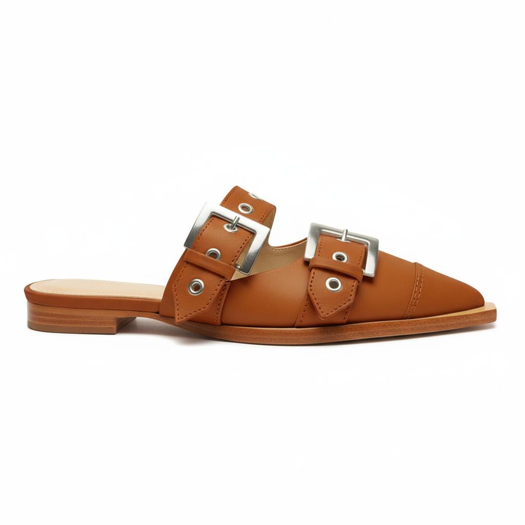 Tuhoomall Comfortable Pointed-Toe Mule Sandals for Summer Travel | Adjustable Metal Button Design | Casual Street Style Tuhoomall