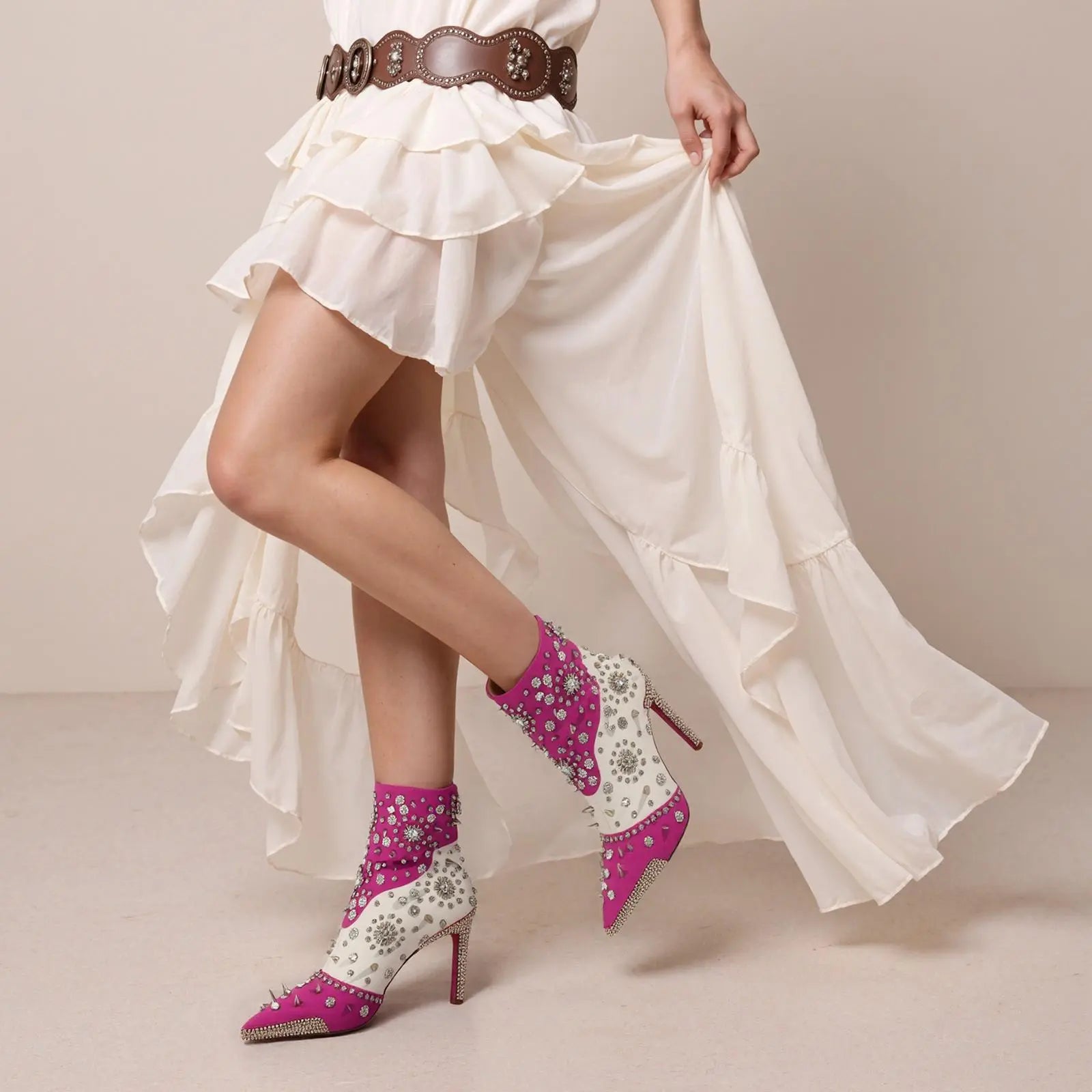 Tuhoomall Glamorous Rhinestone Ankle Boots with Zipper Closure for Stylish Party and Casual Wear Tuhoomall