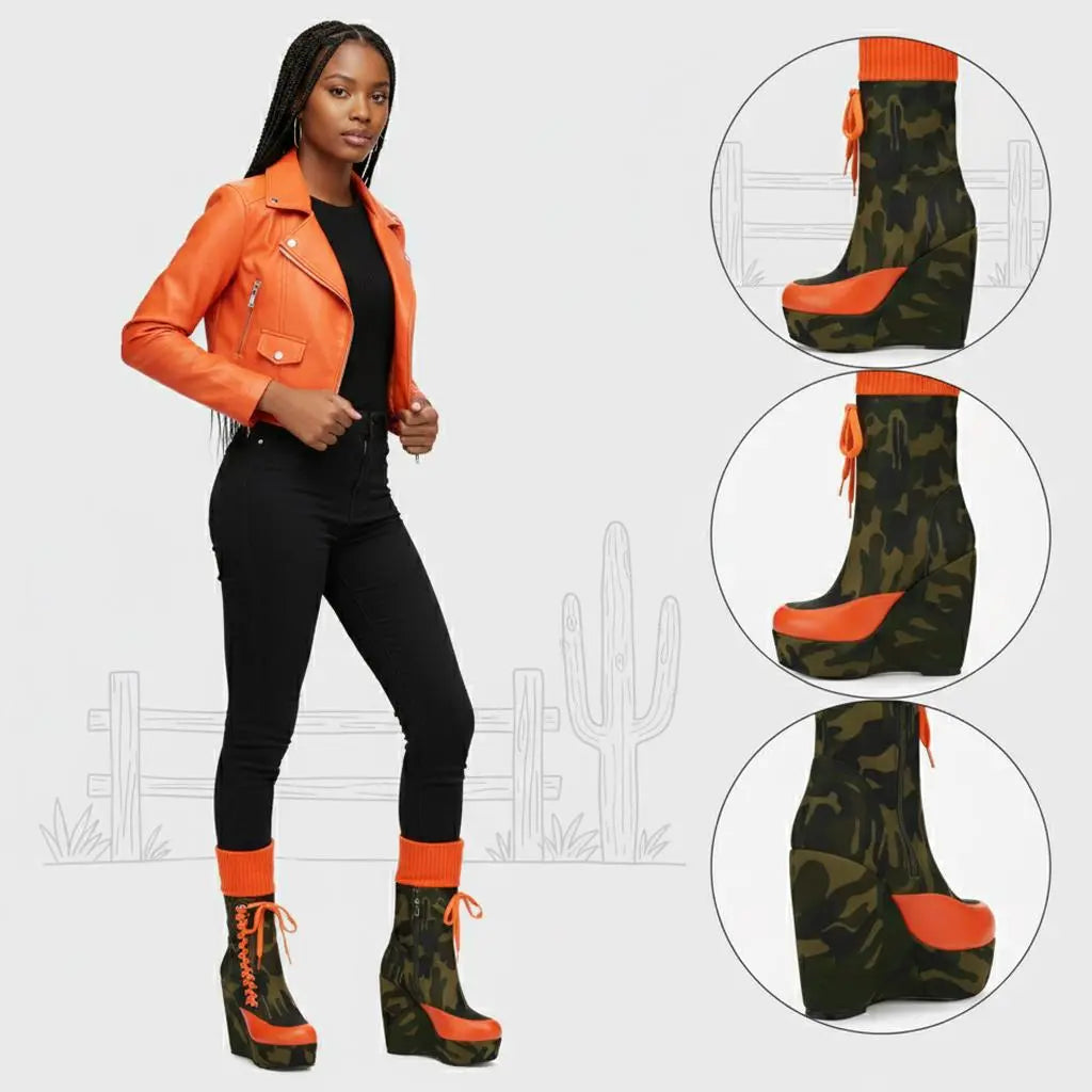 Tuhoomall Platform Ankle Boots for Women, Fashionable Casual Short Boots with Chunky Heels, Suitable for Travel and Parties Tuhoomall