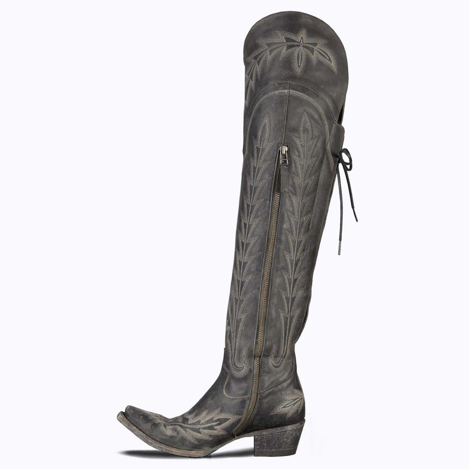 Tuhoomall Western Style Knee High Boots for Women with Floral Embroidery, Adjustable Buckle, and Rubber Sole for Casual Spring, Fall, and Winter Wear