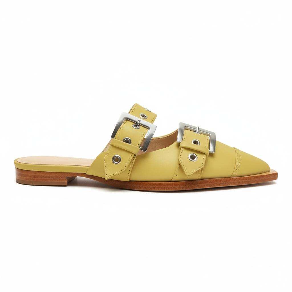 Tuhoomall Comfortable Pointed-Toe Mule Sandals for Summer Travel | Adjustable Metal Button Design | Casual Street Style Tuhoomall