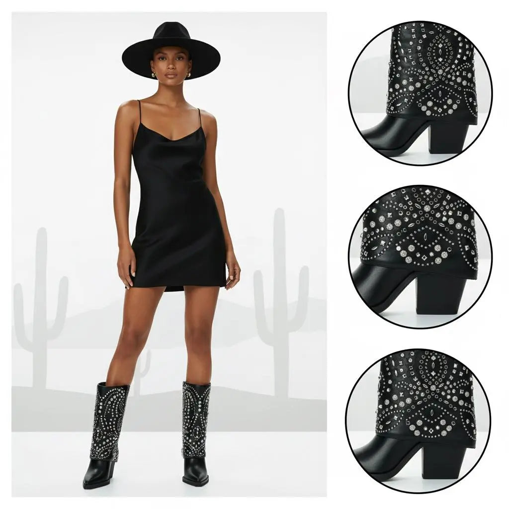 Tuhoomall Ankle Boots for Women, Stylish and Comfortable, Perfect for Parties and Casual Outings, Studded Design with Metal Buckle, 10cm Chunky Heel Tuhoomall
