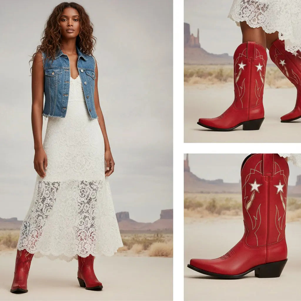 Tuhoomall Western Snip-Toe Mid Calf Boots with Floral Embroidery, Slip-On Chunky Heel, Perfect for Casual Travel and Stylish Outings Tuhoomall