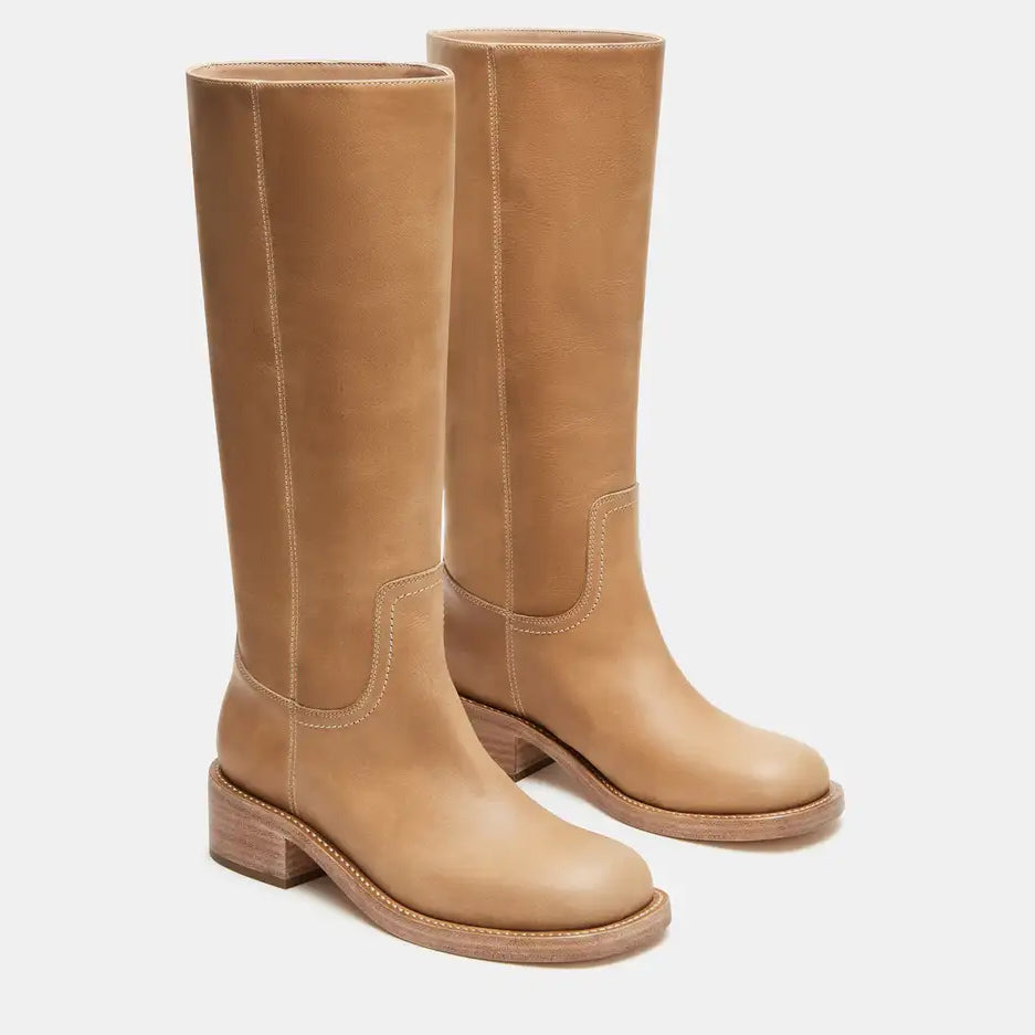 Tuhoomall Fashion Casual Boots for Women, Mid-Calf Length, Solid Color, Round Toe, Chunky Heel, Slip-On, Ideal for Work and Leisure, 5.4cm Block Heels