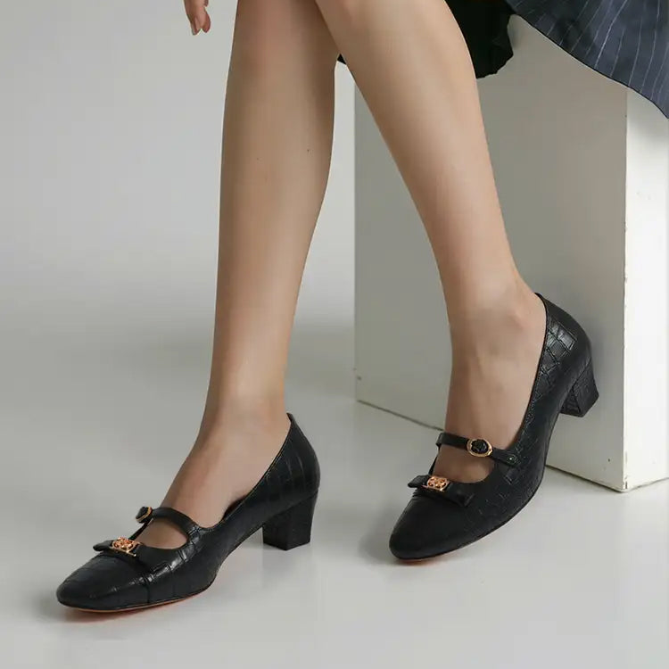 Tuhoomall Checkered Mid-Heel Sandals for Women, Comfortable Closed-Toe Design, Adjustable Buckle, 5cm Chunky Heel, Stylish Footwear for Work and Formal Occasions