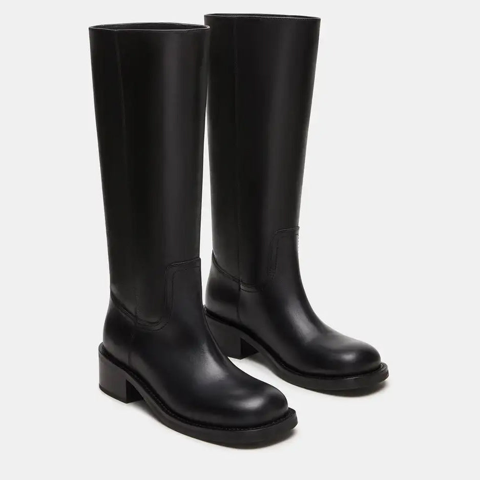 Tuhoomall Fashion Casual Boots for Women, Mid-Calf Length, Solid Color, Round Toe, Chunky Heel, Slip-On, Ideal for Work and Leisure, 5.4cm Block Heels