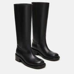Tuhoomall Fashion Casual Boots for Women, Mid-Calf Length, Solid Color, Round Toe, Chunky Heel, Slip-On, Ideal for Work and Leisure, 5.4cm Block Heels