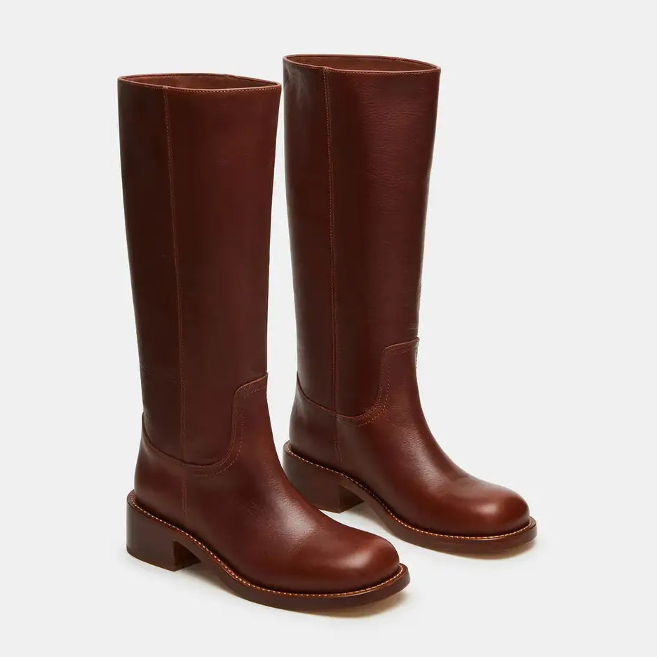 Tuhoomall Fashion Casual Boots for Women, Mid-Calf Length, Solid Color, Round Toe, Chunky Heel, Slip-On, Ideal for Work and Leisure, 5.4cm Block Heels