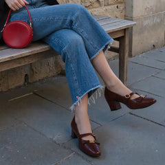 Tuhoomall Checkered Mid-Heel Sandals for Women, Comfortable Closed-Toe Design, Adjustable Buckle, 5cm Chunky Heel, Stylish Footwear for Work and Formal Occasions